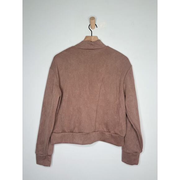 Tahari Faux Suede Half Zip Sweatshirt Size Medium Mauve Pullover - Picture 5 of 8